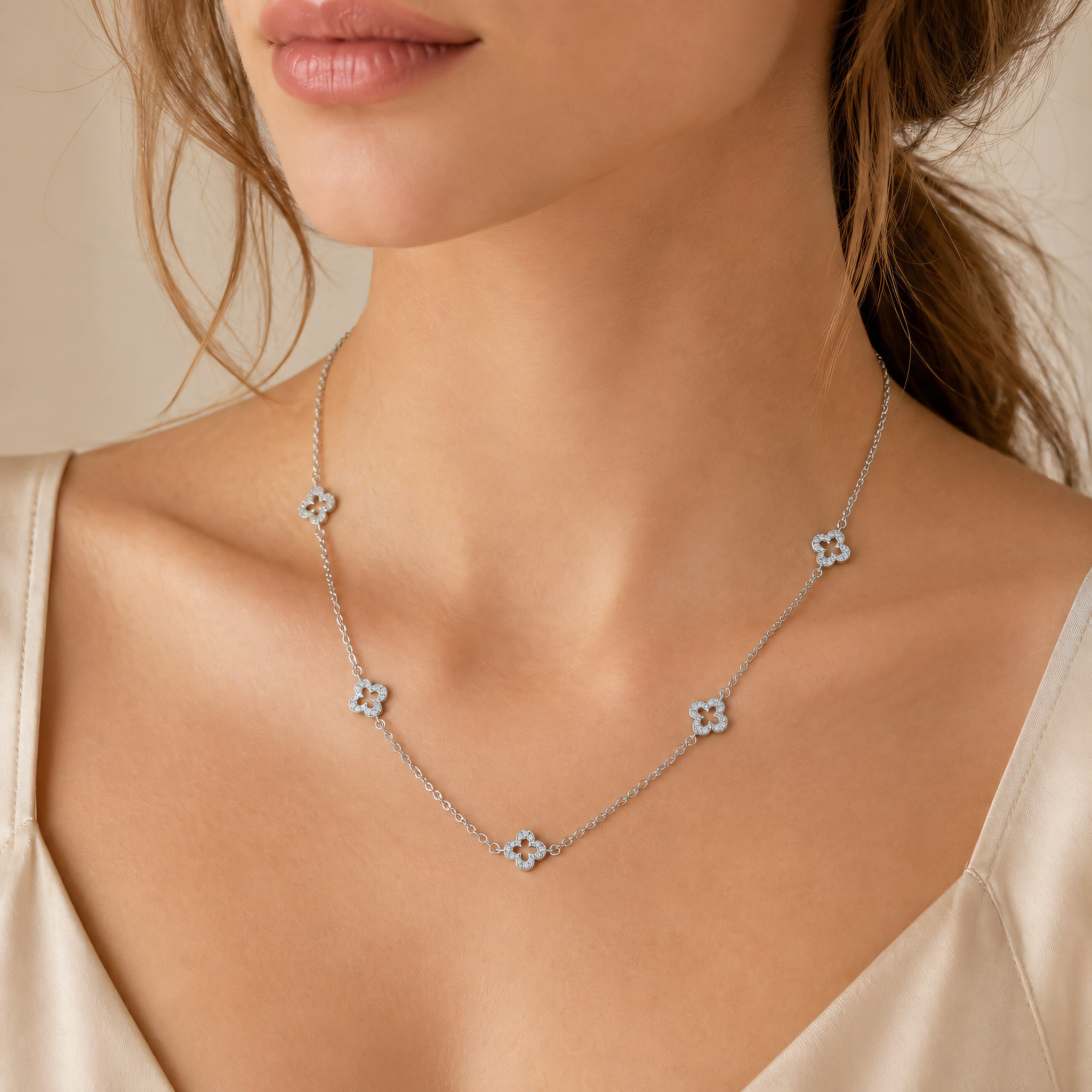 Halskette 925 Silber Blüten Pavé Zirkonia | Splendido Schmuck