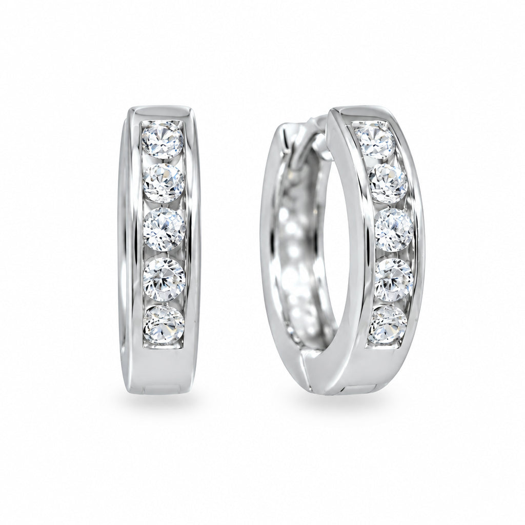925 silver hoop earrings with clear channel-set zirconia | Splendido Jewelry