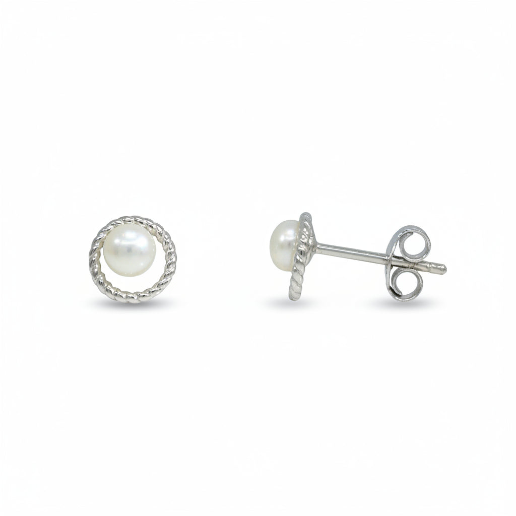Ohrstecker 925 Silber Perle Kreisrahmen – Splendido – foto producto