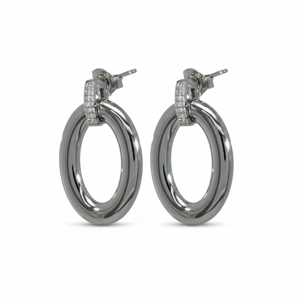 Ohrstecker 925 Silber Pavé Zirkonia Oval Anhänger – Splendido – product photo