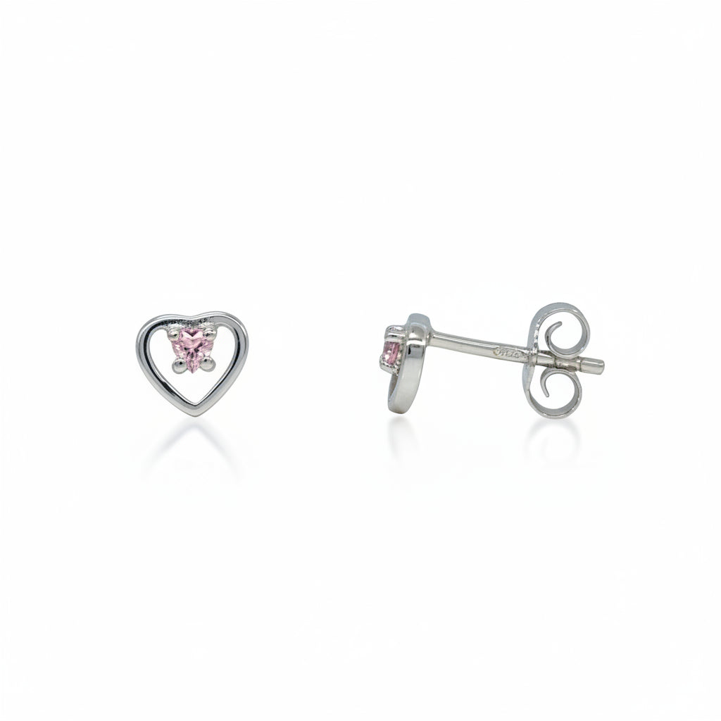 Ohrstecker 925 Silber Herz rosa Zirkonia Kinder – Splendido – foto producto