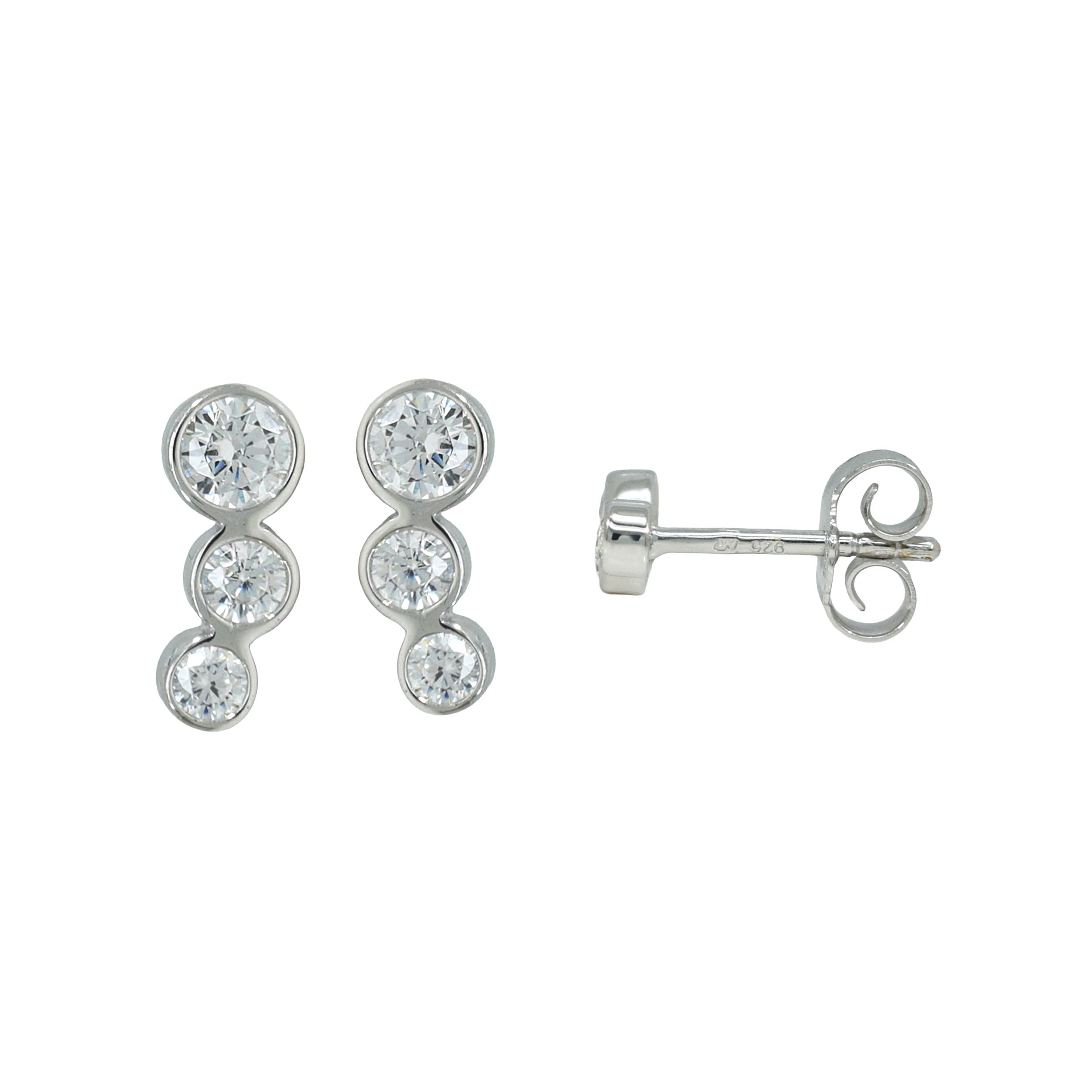 Ohrstecker 925 Silber drei Zirkonia Reihe – Splendido – foto producto