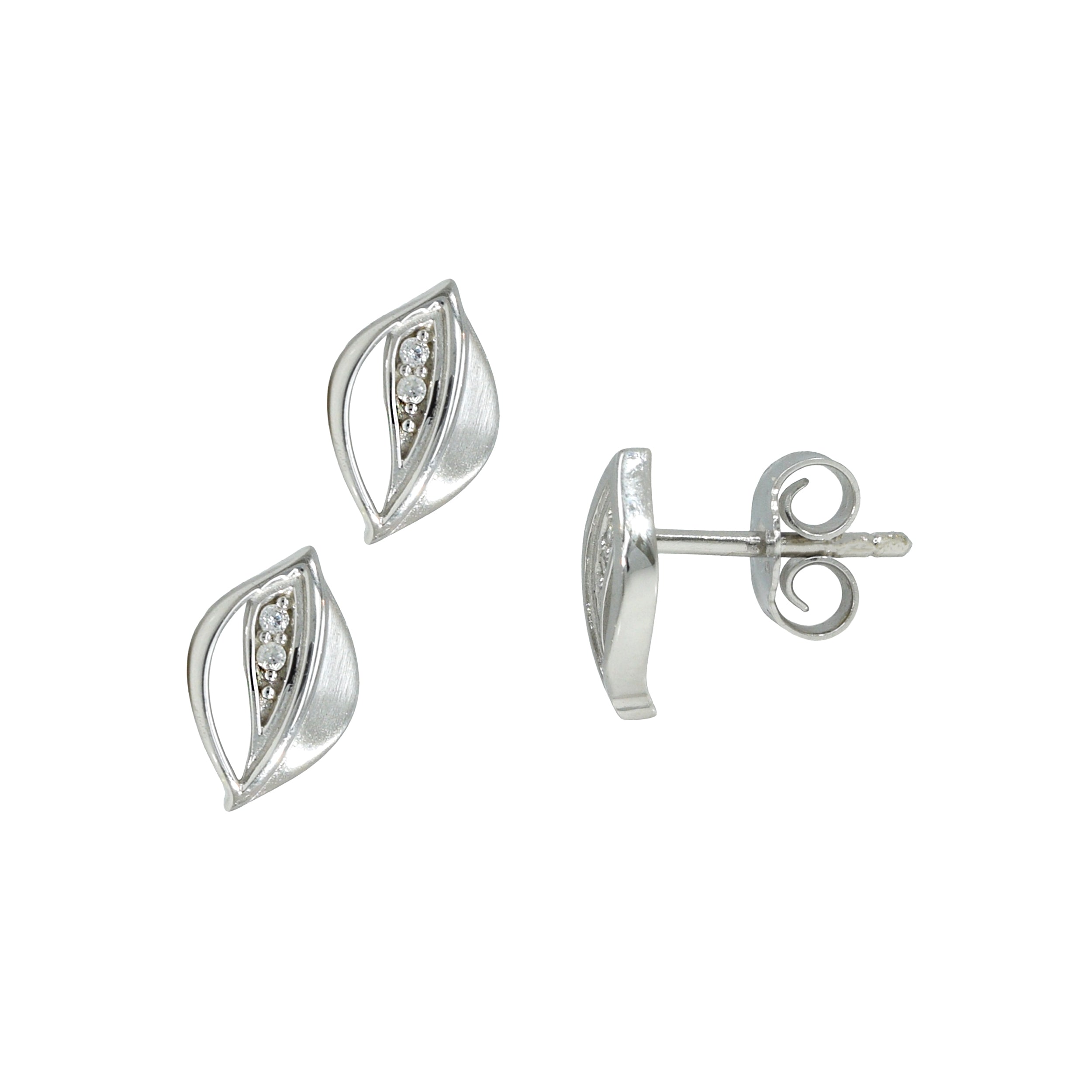 Ohrstecker 925 Silber Blatt drei Zirkonia – Splendido – foto producto