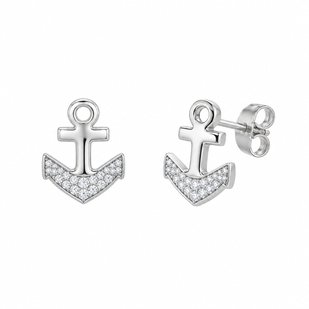 925 Silver stud earrings cubic zirconia anchor | Splendido Jewelry