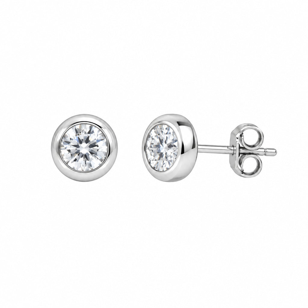 Pendientes de botón de plata 925 con circonita y engaste protector | Splendido Jewelry
