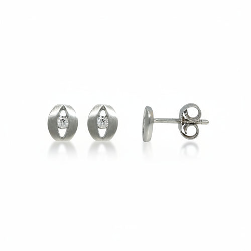 Ohrstecker 925 Silber Oval Zirkonia Satiniert – Splendido – product photo