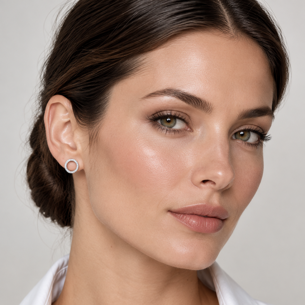 925 silver stud earrings, round cubic zirconia