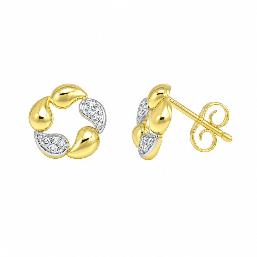 925 Silver stud earrings two-tone cubic zirconia teardrop | Splendido Jewelry