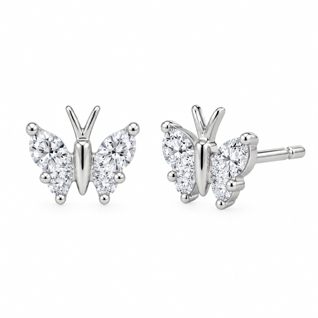 925 Silver stud earrings cubic zirconia butterfly