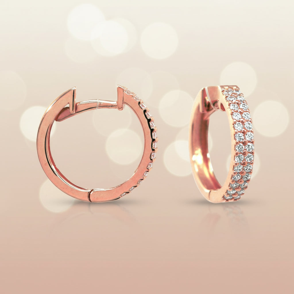 Creolen aus Roségold mit zwei Reihen weißer Zirkonia in Krappenfassung