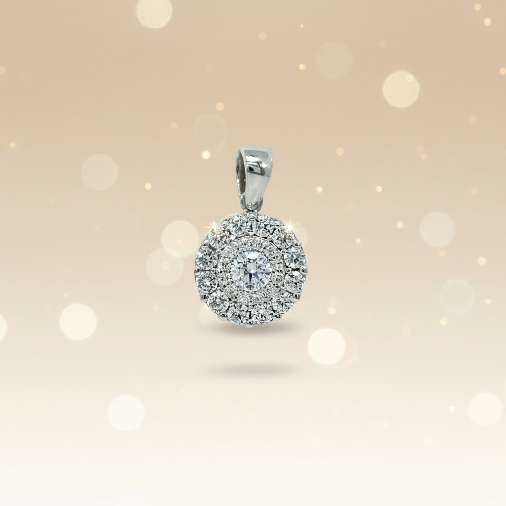 Zirkonia-Anhänger in runder Form aus Weißgold mit Pavébesatz