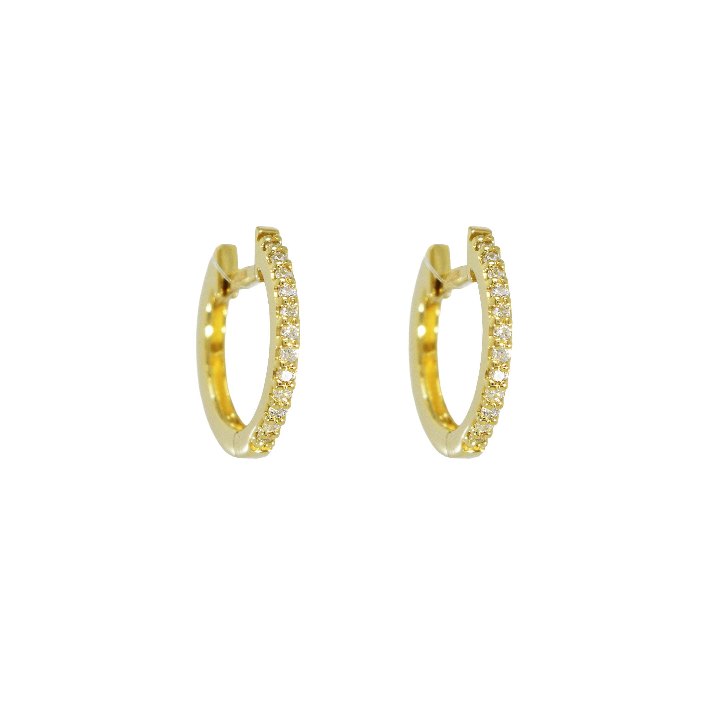 Paar Gelbgold-Creolen mit Brillantbesatz (gesamt 0,13 ct), Frontalansicht.