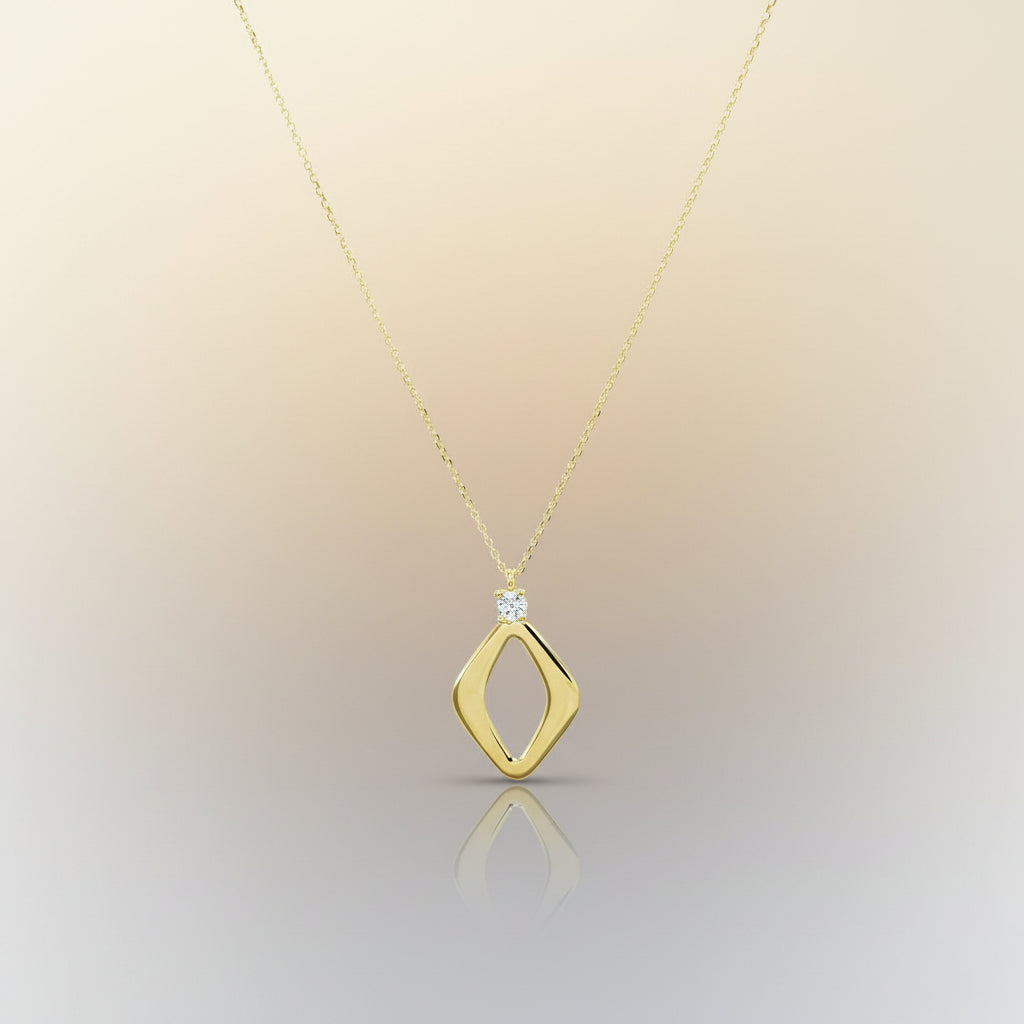 Goldkette mit offenem Anhänger in Rauteform und kleinem Zirkonia oberhalb