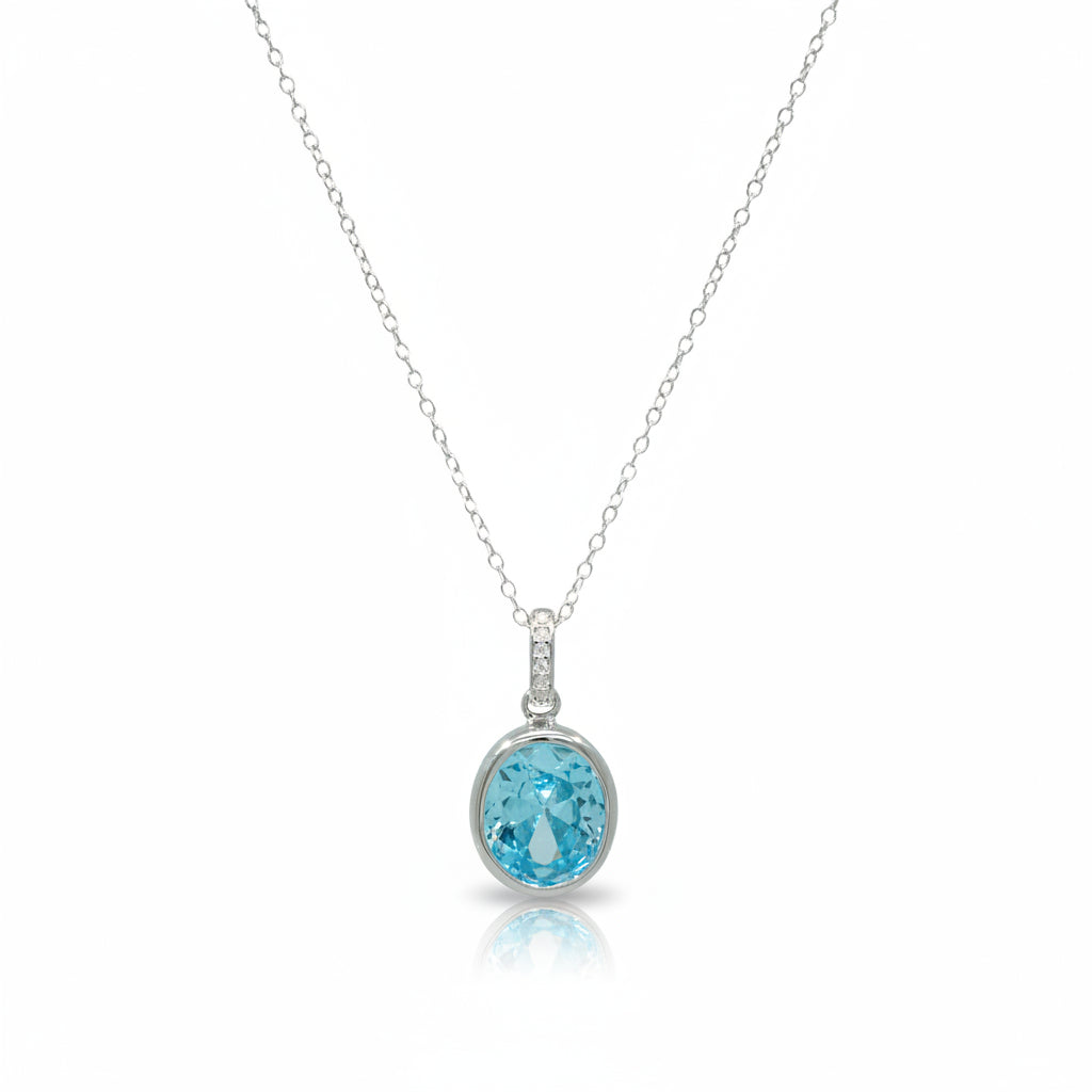 Halskette 925 Silber Blautopas Oval Zargenfassung – Splendido – product photo