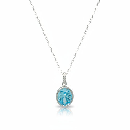 Halskette 925 Silber Blautopas Oval Zargenfassung – Splendido – foto producto
