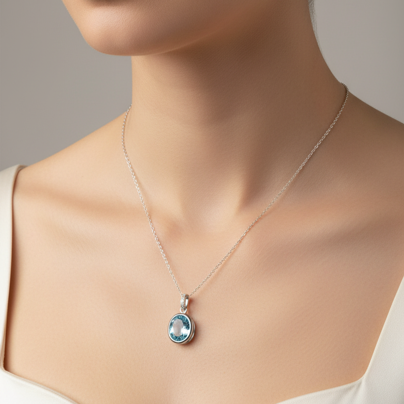 Silberkette mit ovalem hellen anhänger