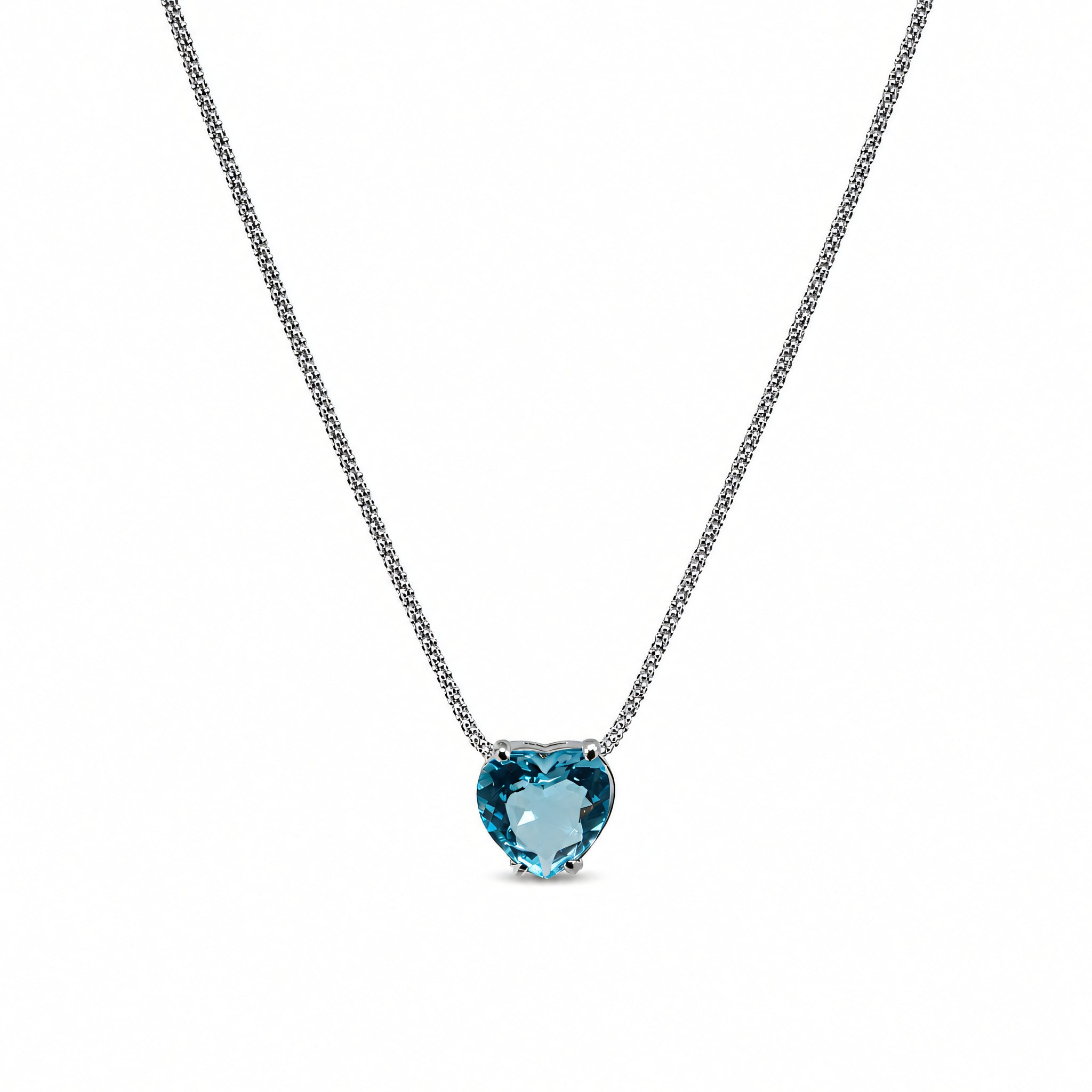 Halskette 925 Silber Blautopas Herz Krappenfassung | Splendido Schmuck