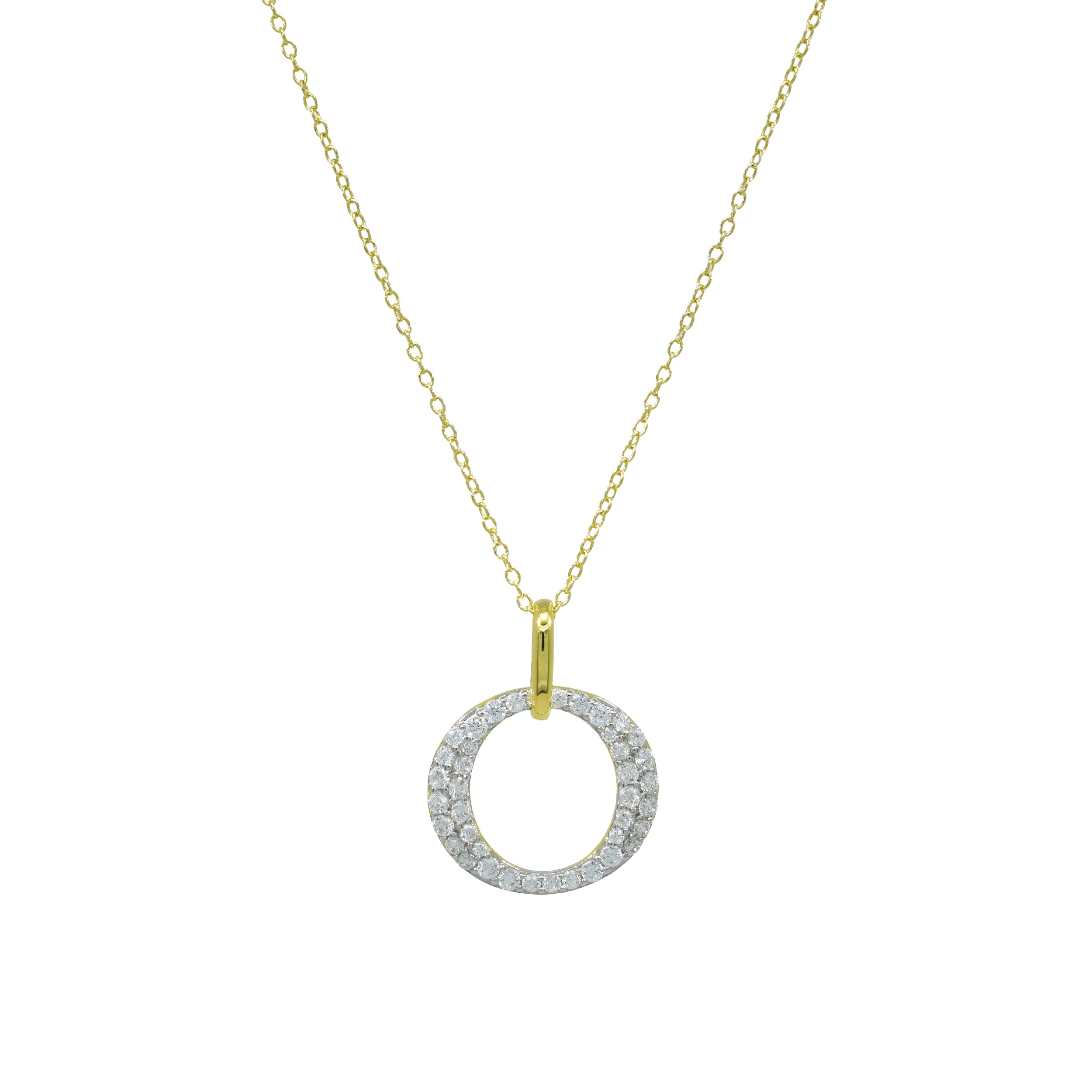 Halskette 925 Silber Vergoldet Zirkonia Vollbesatz Kreis – Splendido – product photo