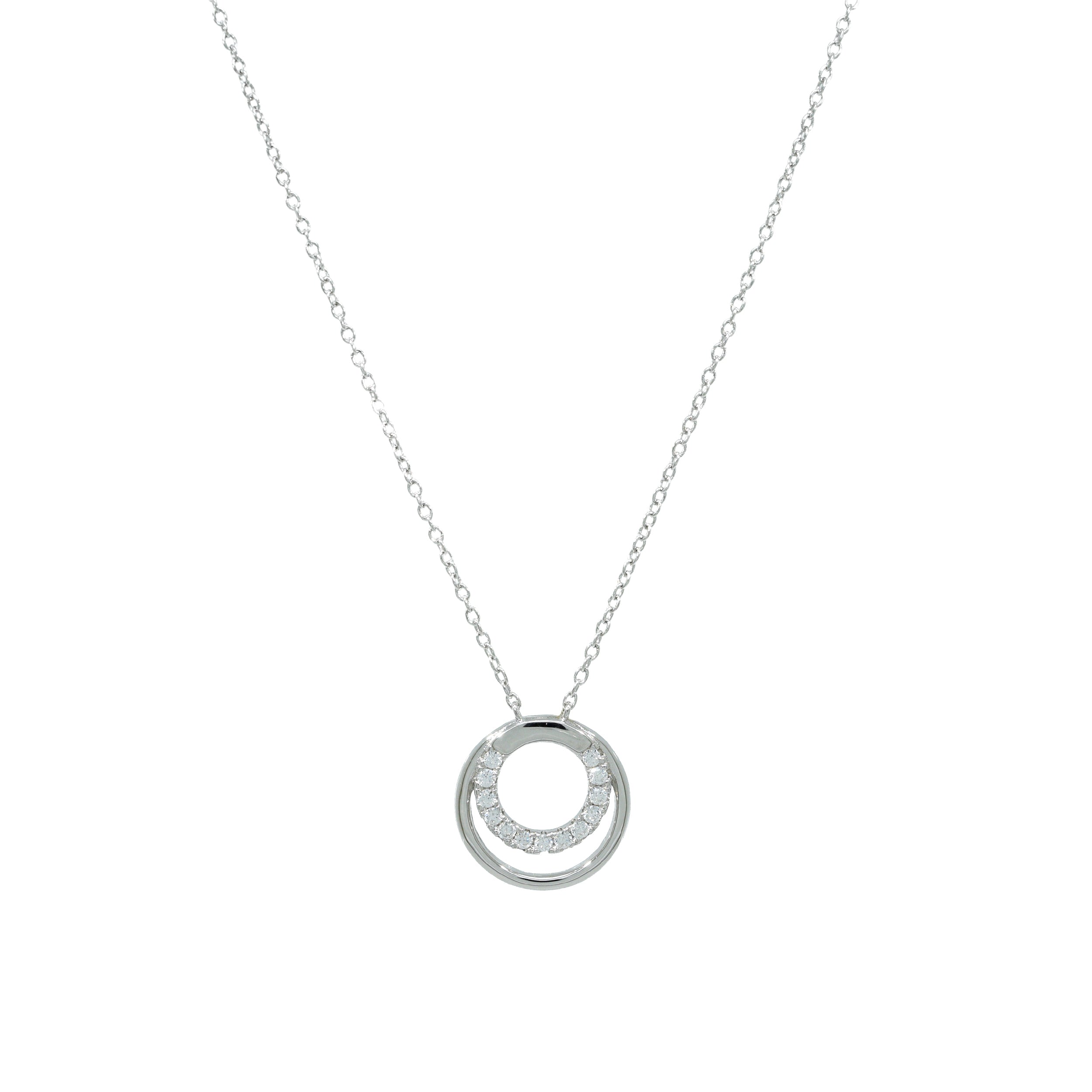 Halskette 925 Silber Kreisanhänger Zirkonia Halbkreis – Splendido – product photo