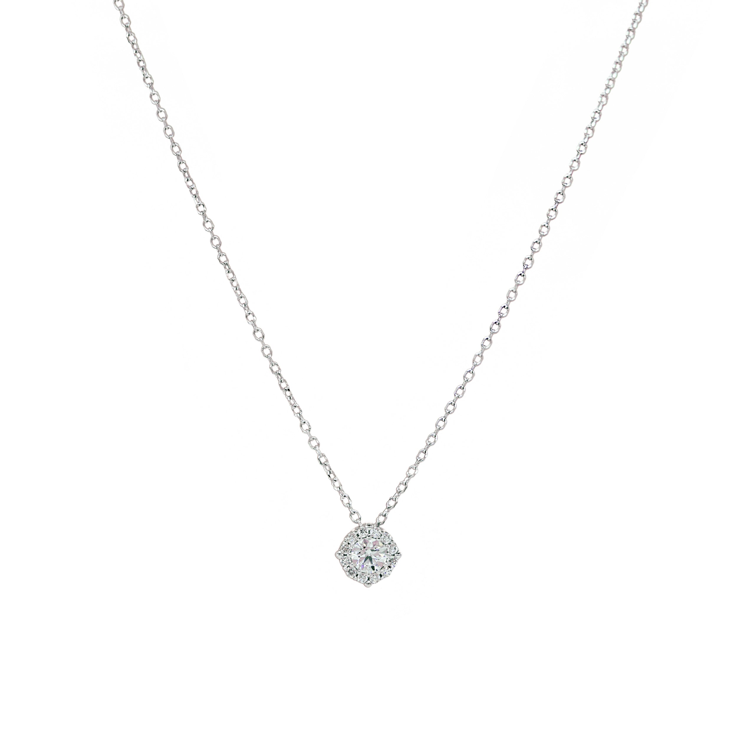 Kette mit rundem Zirkonia-Anhänger aus 14 Karat Weißgold