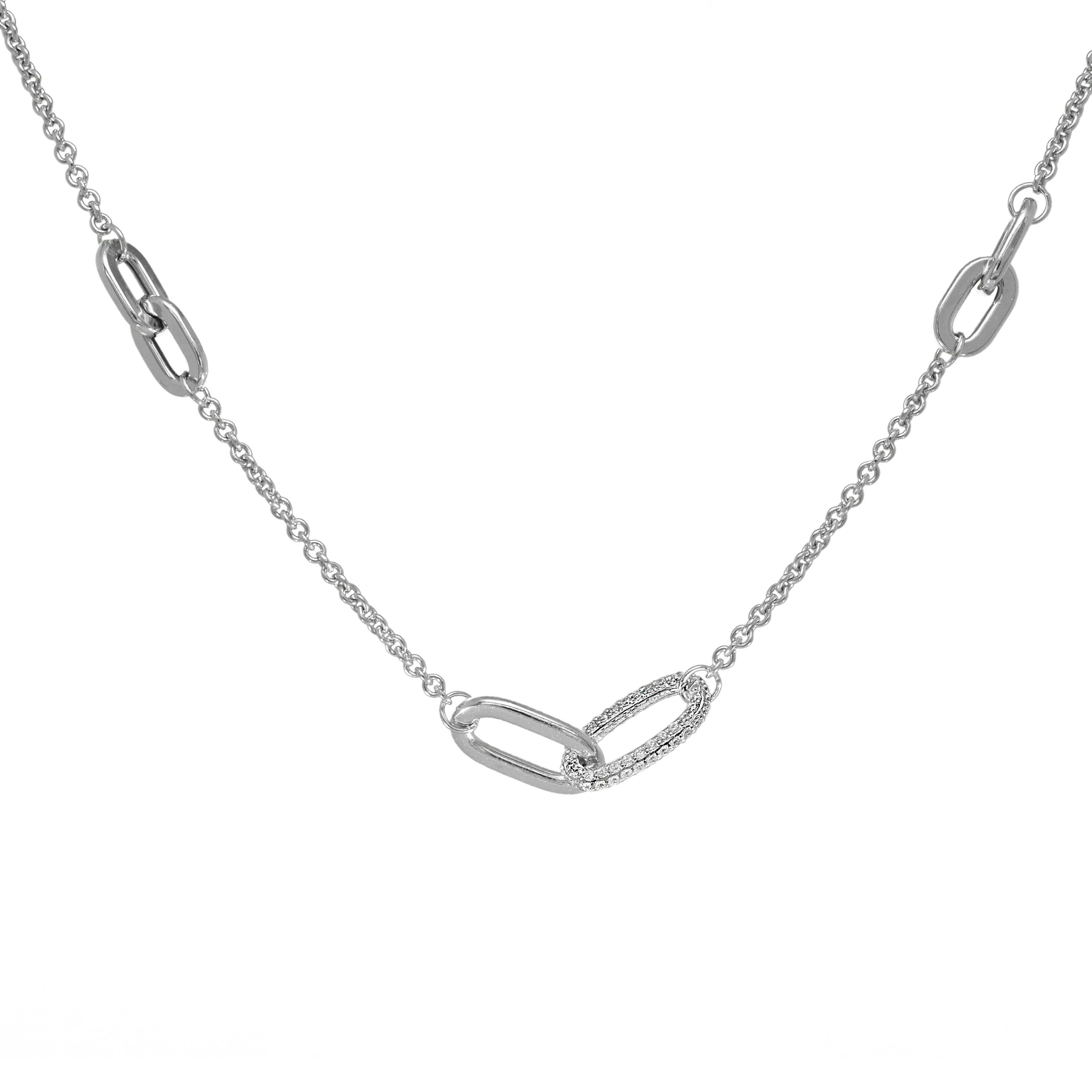 Silberkette mit Glieder-Elementen und Zirkonia-Besatz