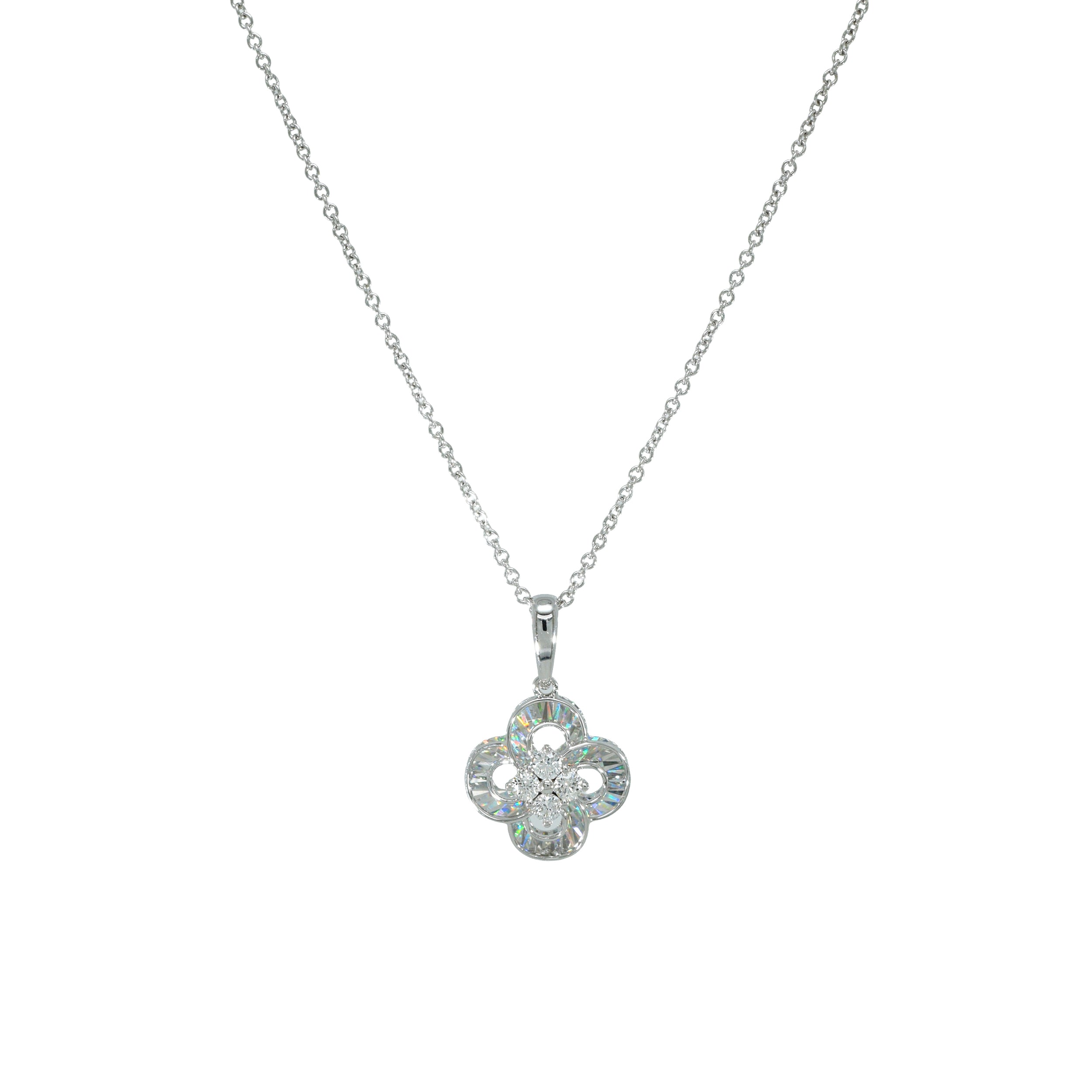 Collier 585 Weißgold 3D-Anhänger mit Brillant 0,09 ct – Splendido – porté au cou