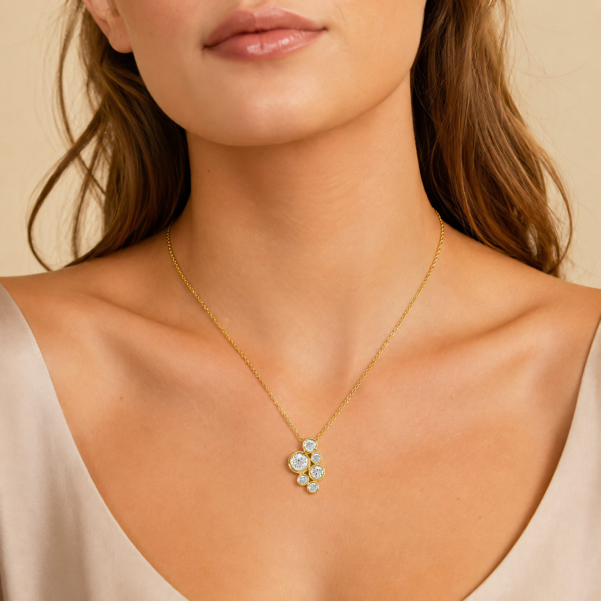 Collier 585 Gelbgold Brillanten Cluster Zargen | Splendido Schmuck