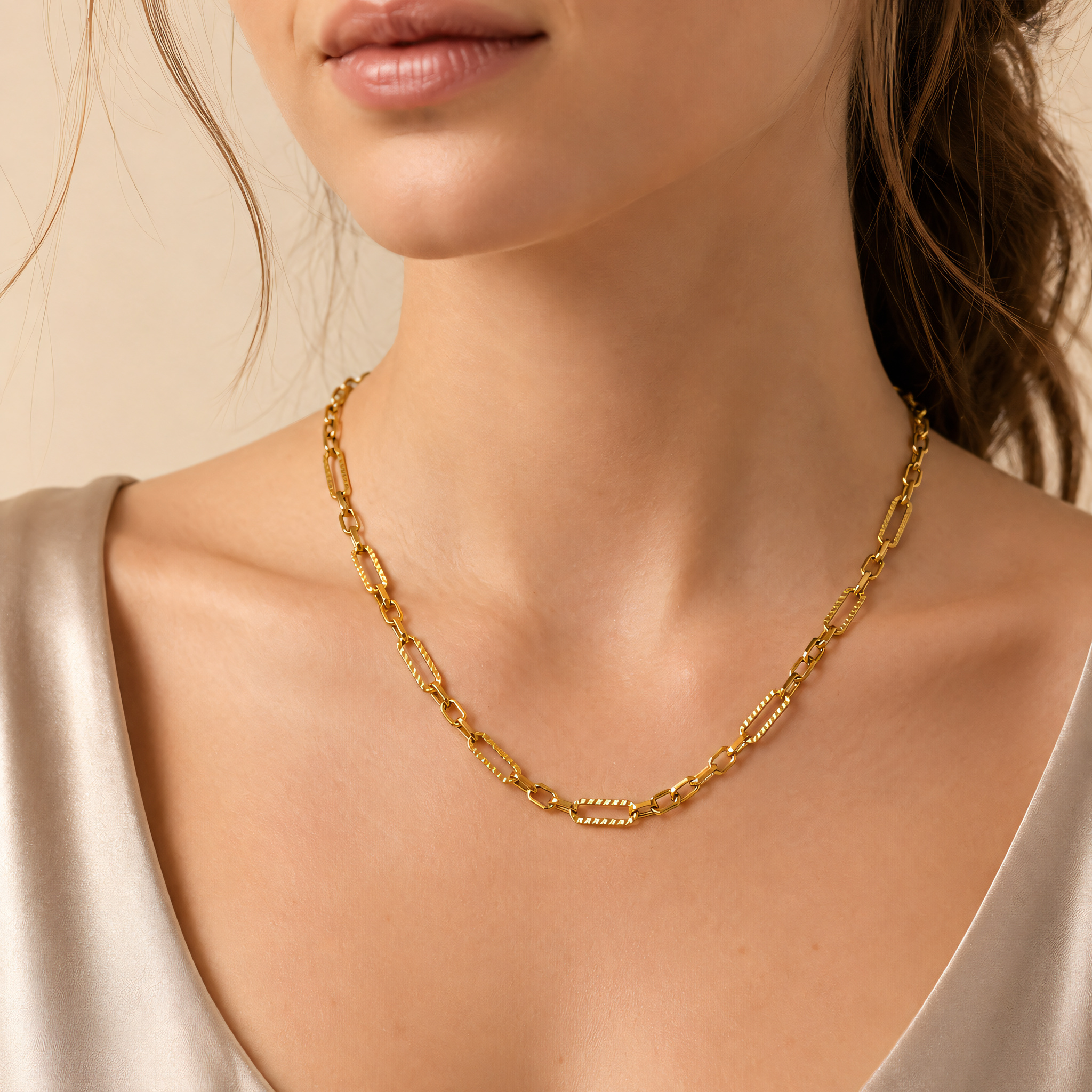 Halskette 585 Gelbgold Fantasiekette Diamantiert – Splendido – détail macro
