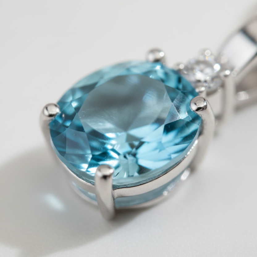 Collier 925 Silber Blautopas Solitär Ankerkette – Splendido – worn at the neck