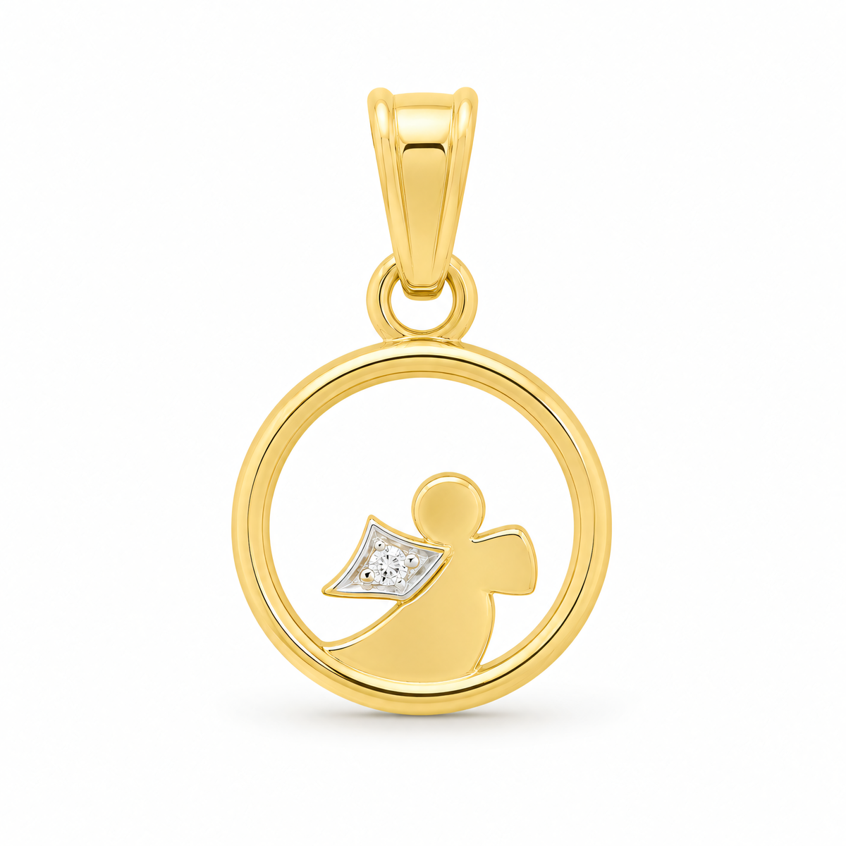 Anhänger aus 585er Gelbgold mit Zirkonia in Pavéfassung – Kreis mit Engel und | Splendido Schmuck