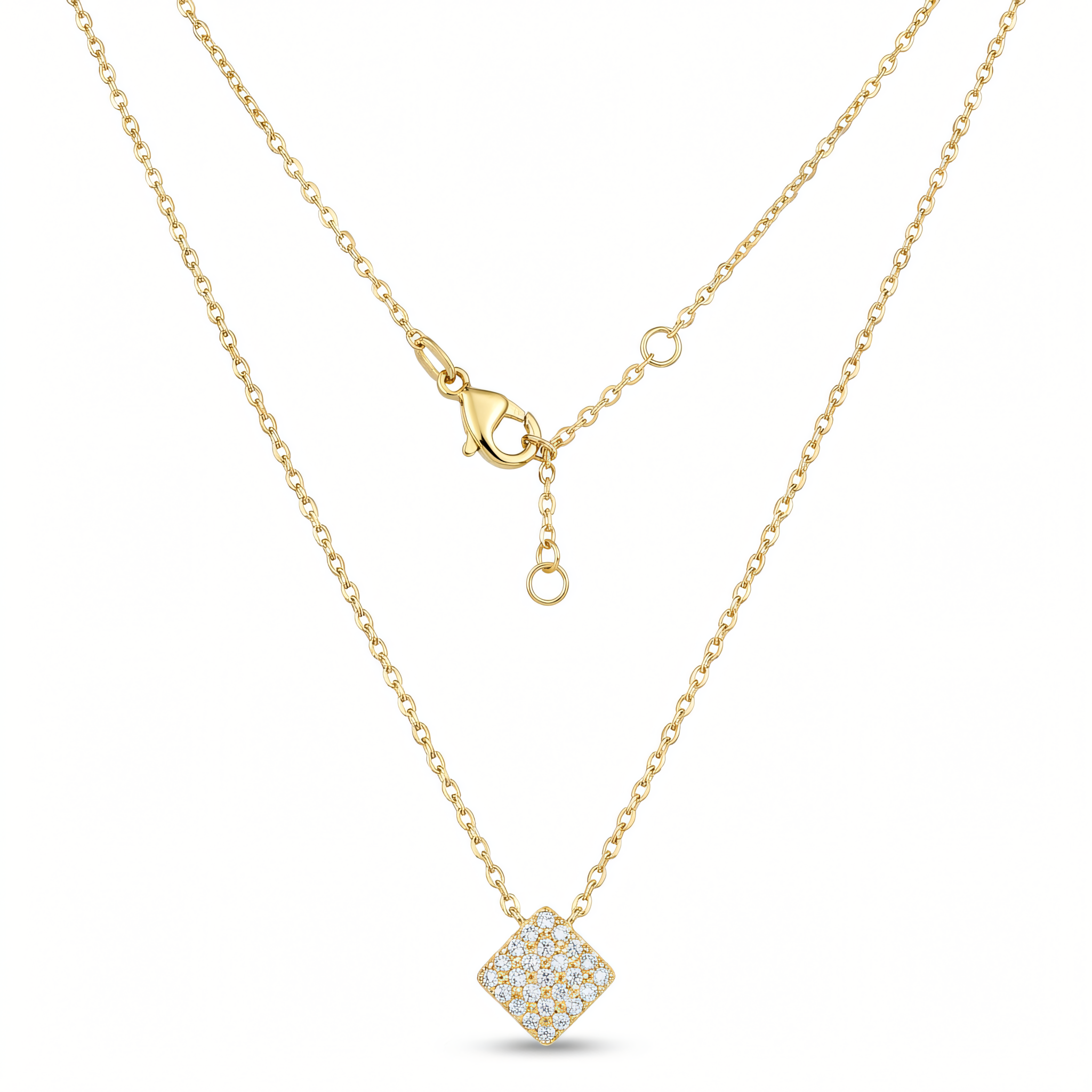Naszyjnik z żółtego złota 585, kwadratowa zawieszka pavé z cyrkoniami | Splendido Jewelry