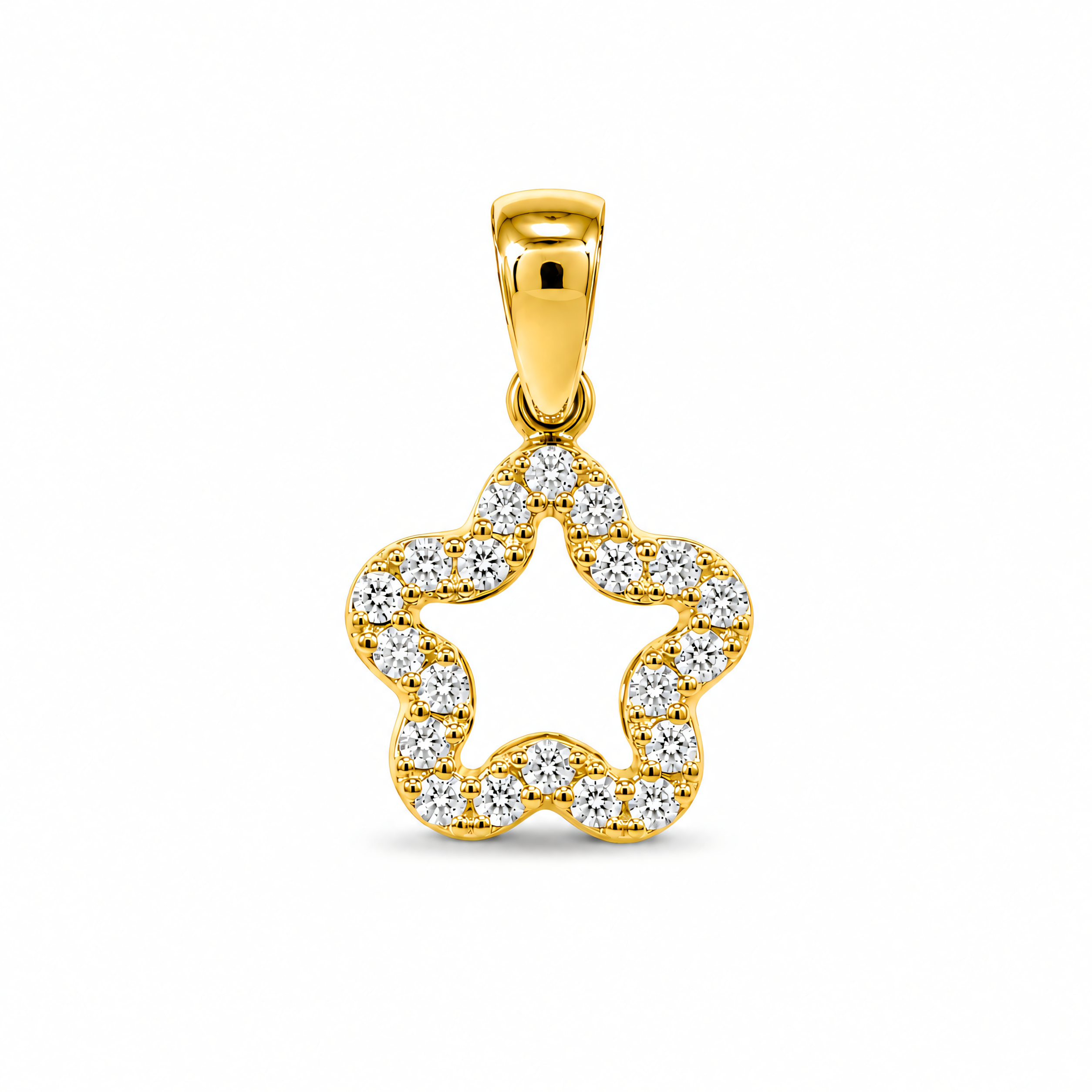 Anhänger aus 585er Gelbgold mit Zirkonia in Krappenfassung – Stern Wellenform | Splendido Schmuck