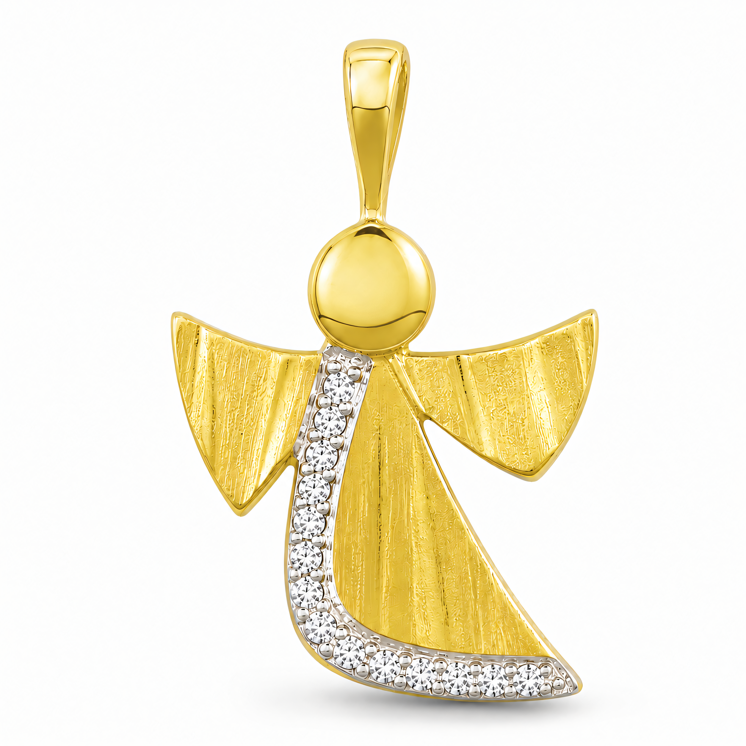 Anhänger aus 585er Gelbgold mit Zirkonia – grosser Engel mit | Splendido Schmuck