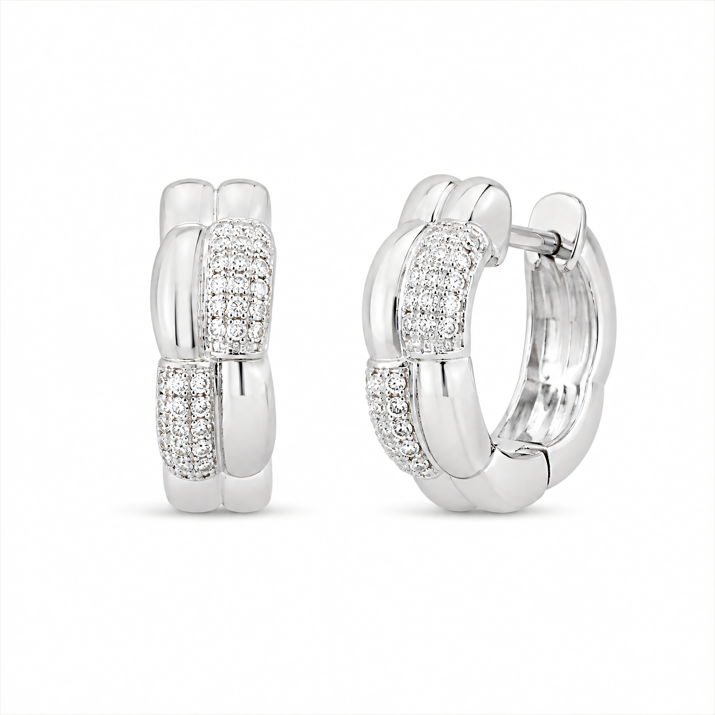 925 silver chain-link hoop earrings with cubic zirconia | Splendido Jewelry