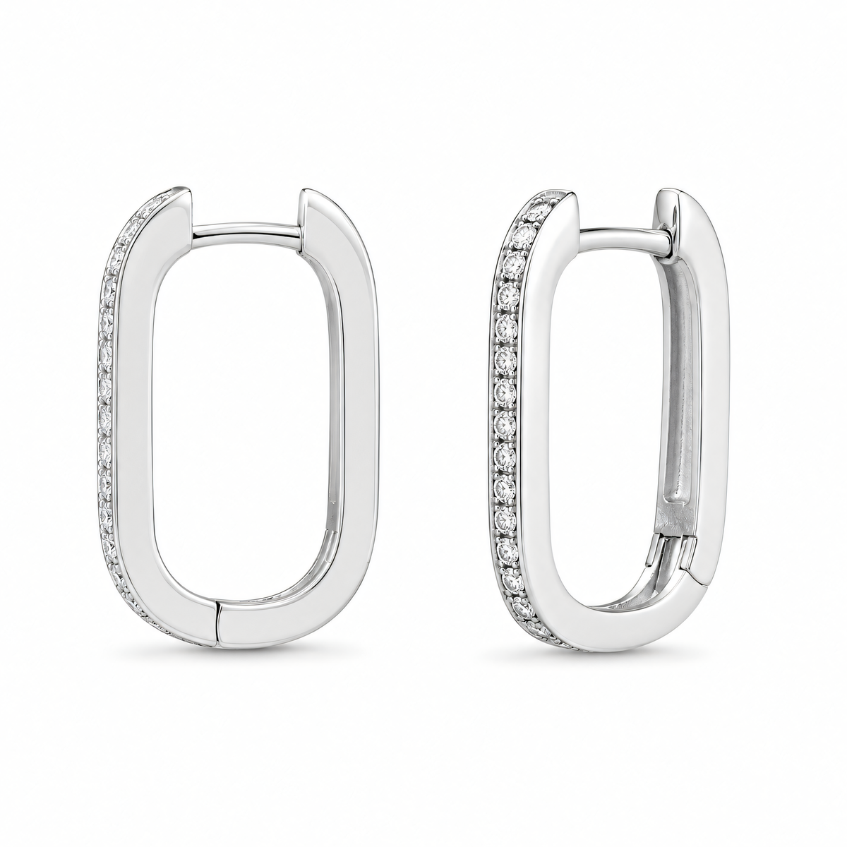 Aros de plata 925 con circonitas cúbicas, rodiados, borde frontal | Splendido Jewelry