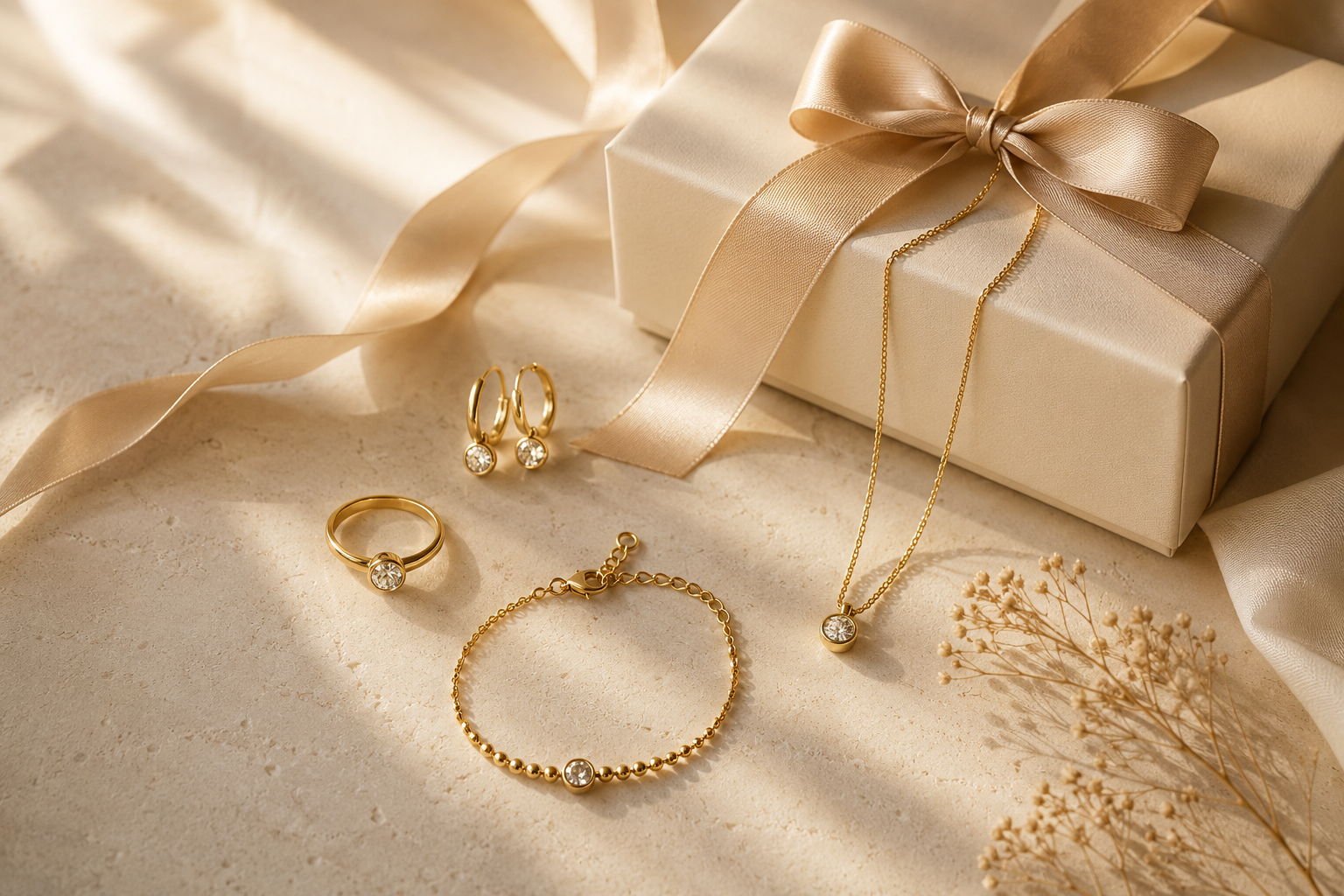 Schmuck-Geschenkideen für Frauen — feine Goldkette, Ohrstecker und Armband aus 585er Gold und 925er Silber von Splendido Schmuck