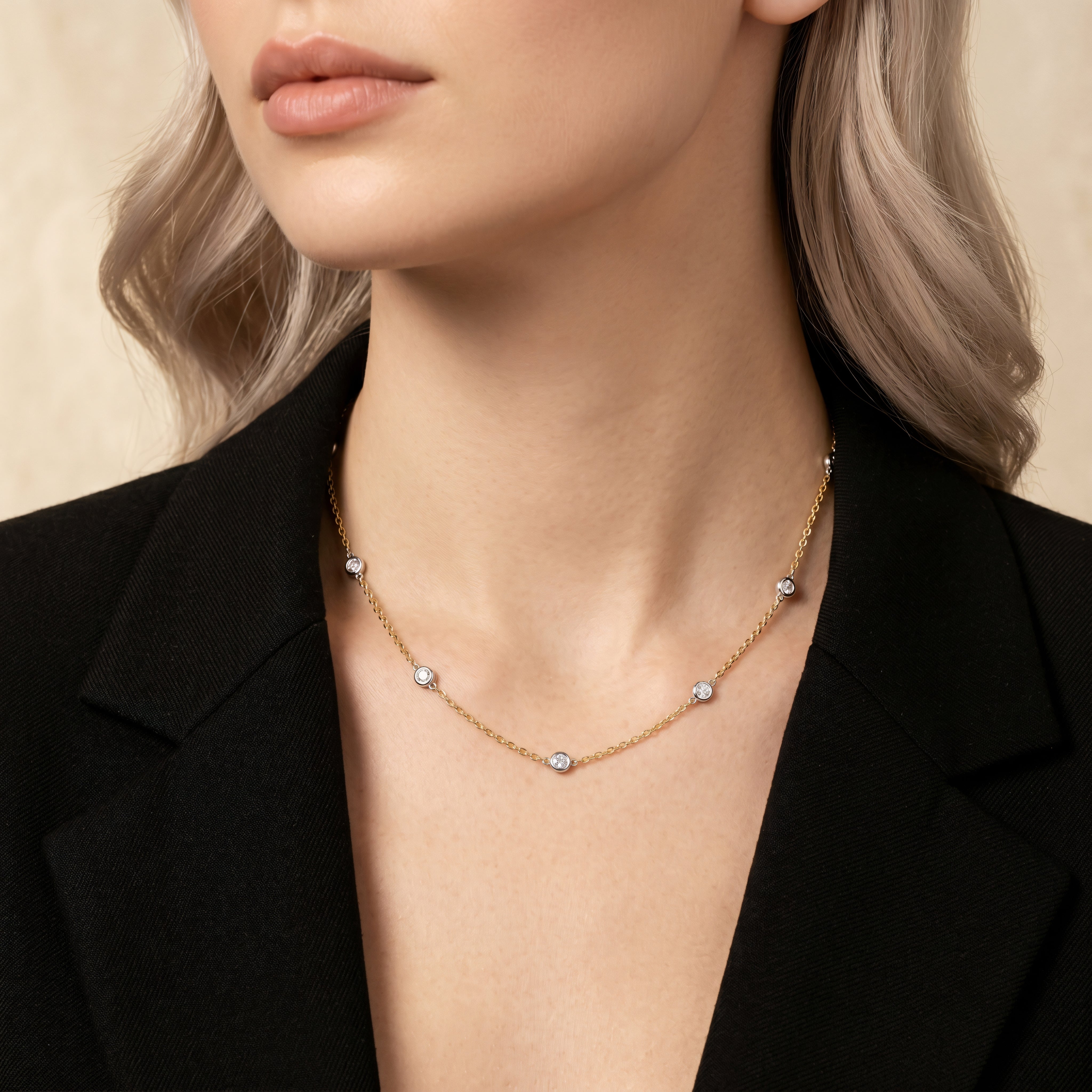 Halskette 585 Gold Zirkonia Runde Fassungen | Splendido Schmuck