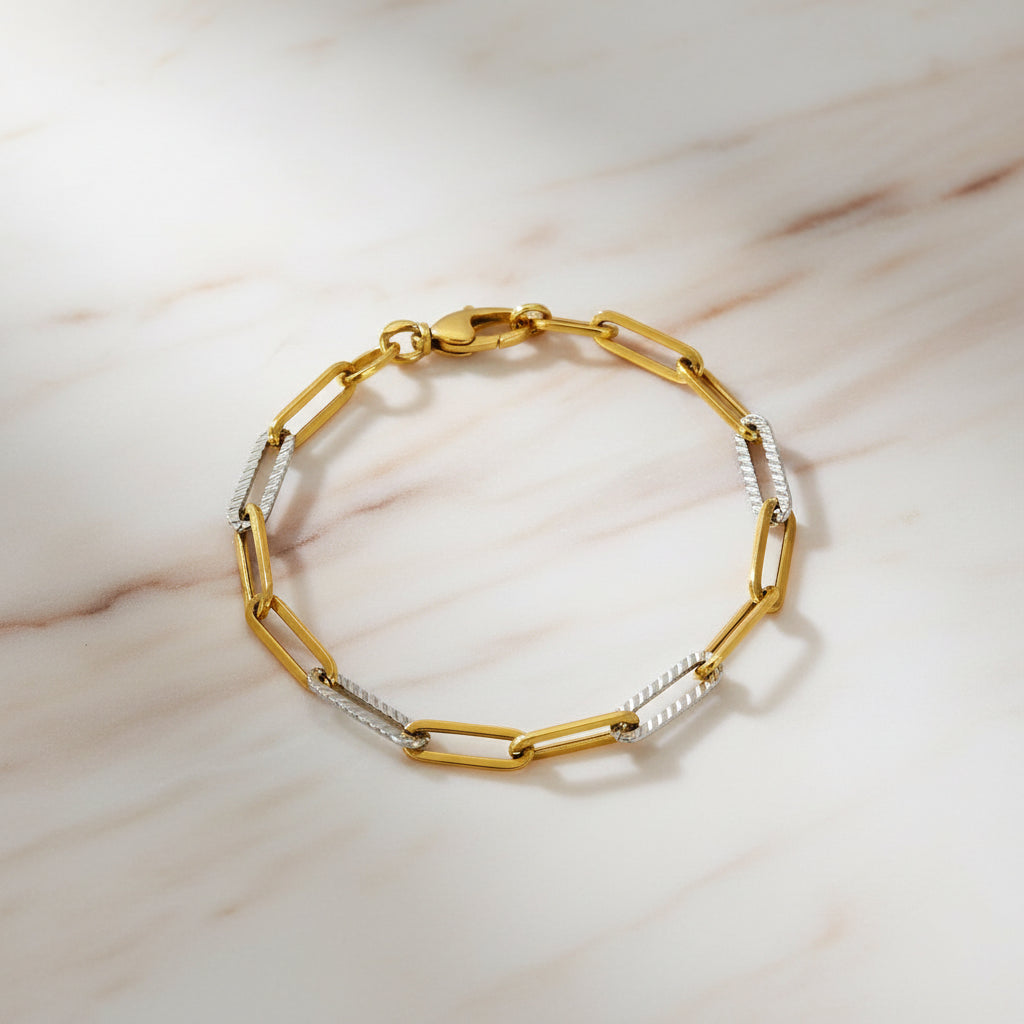 Splendido-A44-Armband-Bicolor-Gold-Weissgold-Strukturierte-Ovale-Glieder