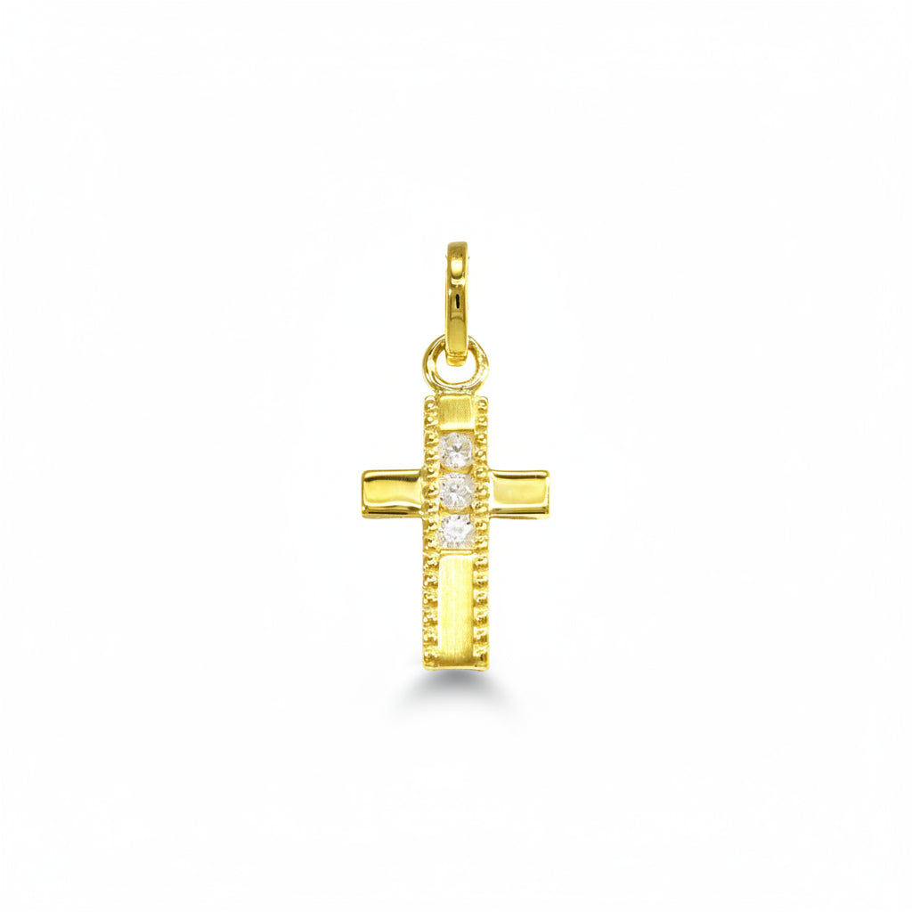Anhänger 585 Gelbgold Kreuz mit drei Zirkonia | Splendido Schmuck