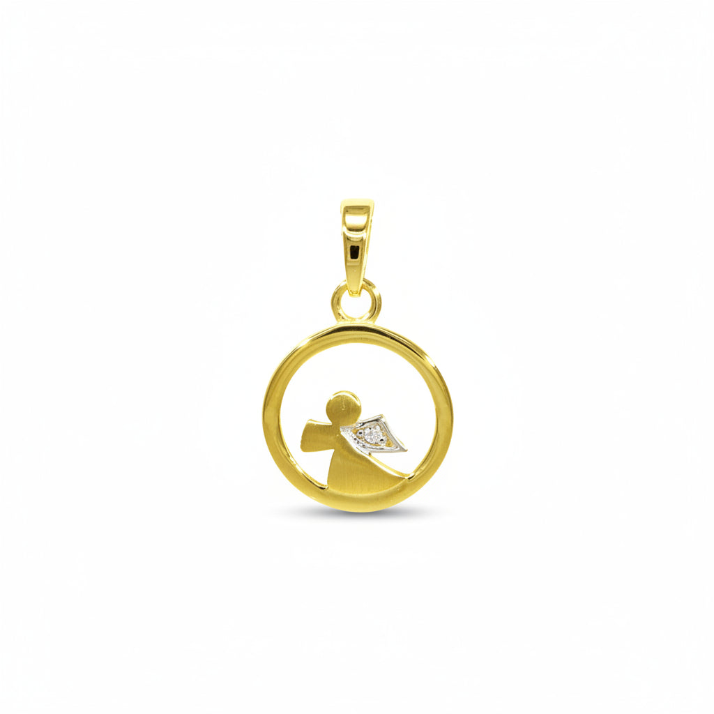 Anhänger 585 Gelbgold Kreis mit Engel und Zirkonia – Splendido – photo produit
