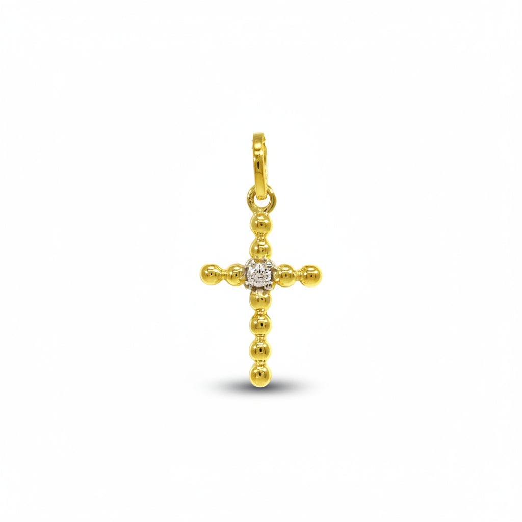 Anhänger 585 Gelbgold Perlen-Kreuz mit Zirkonia | Splendido Schmuck