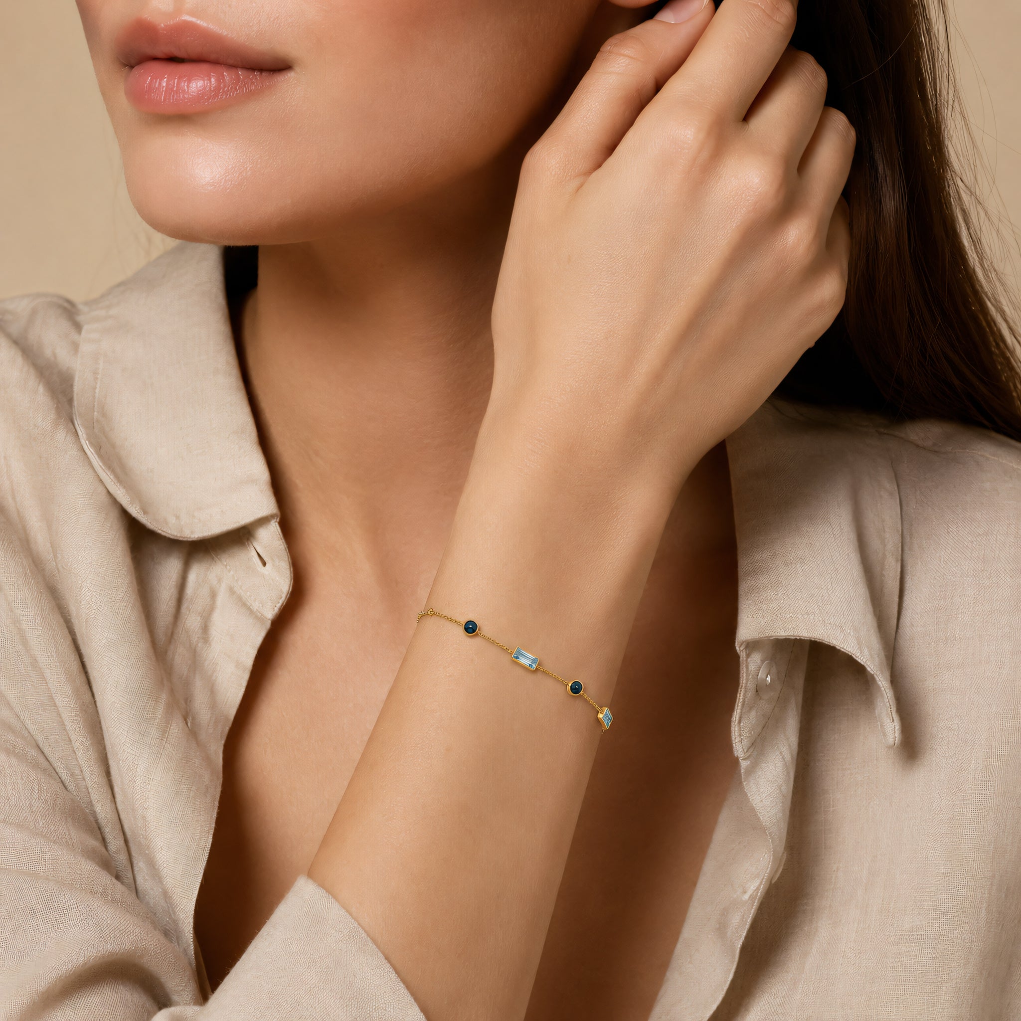Armband 585 Gelbgold Topas London Blue Station-Design | Splendido Schmuck
