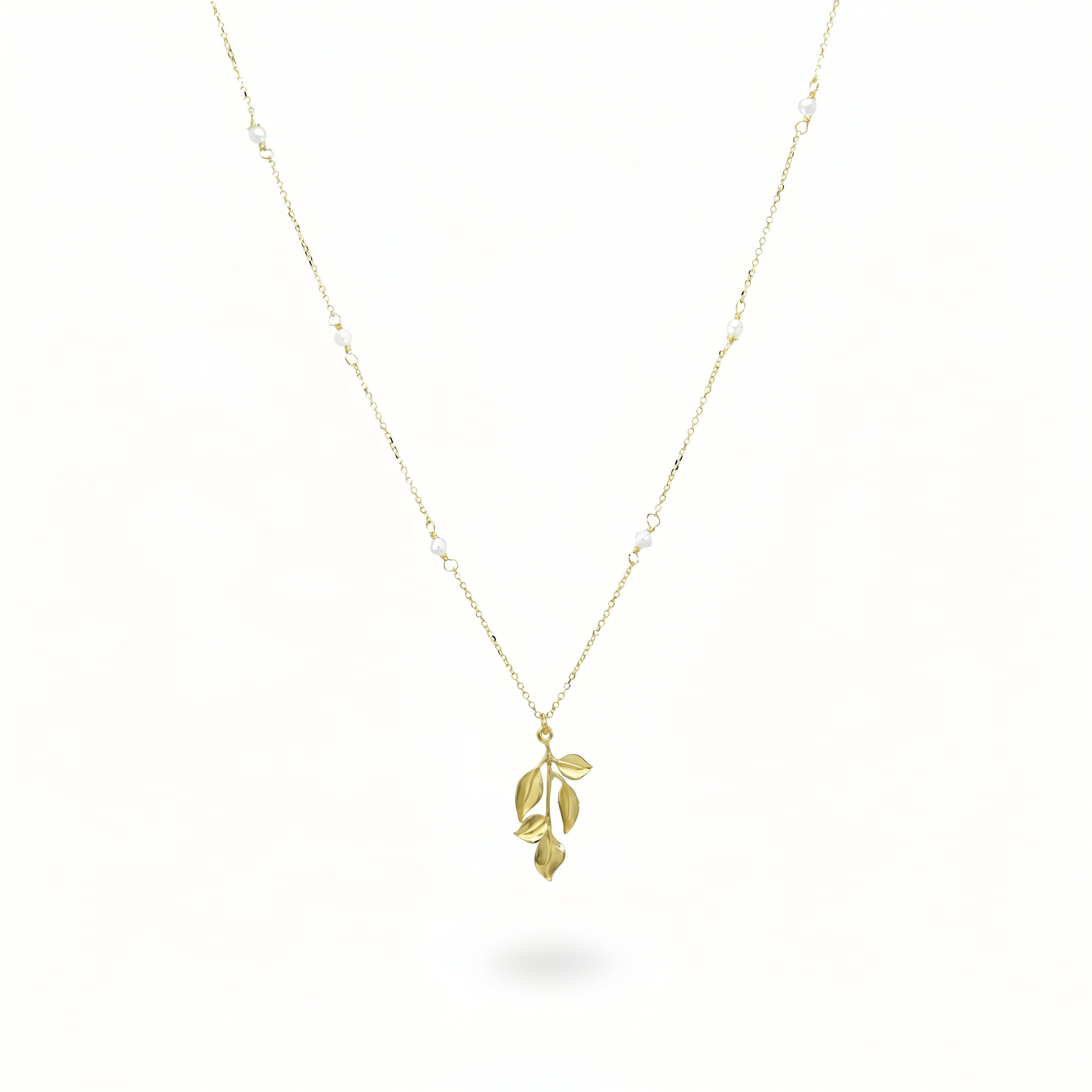 Halskette 585 Gelbgold Blätter Perlen – Splendido – zdjęcie produktu