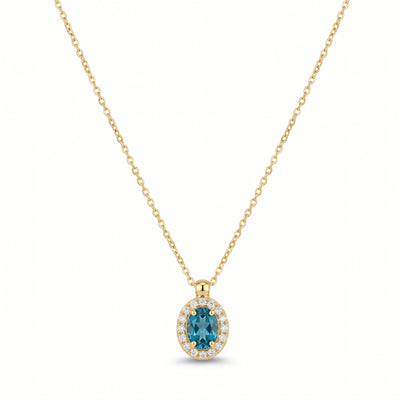 Collier 585 Gelbgold London Blue Topas oval mit Brillant 0,09 ct – Splendido – product photo