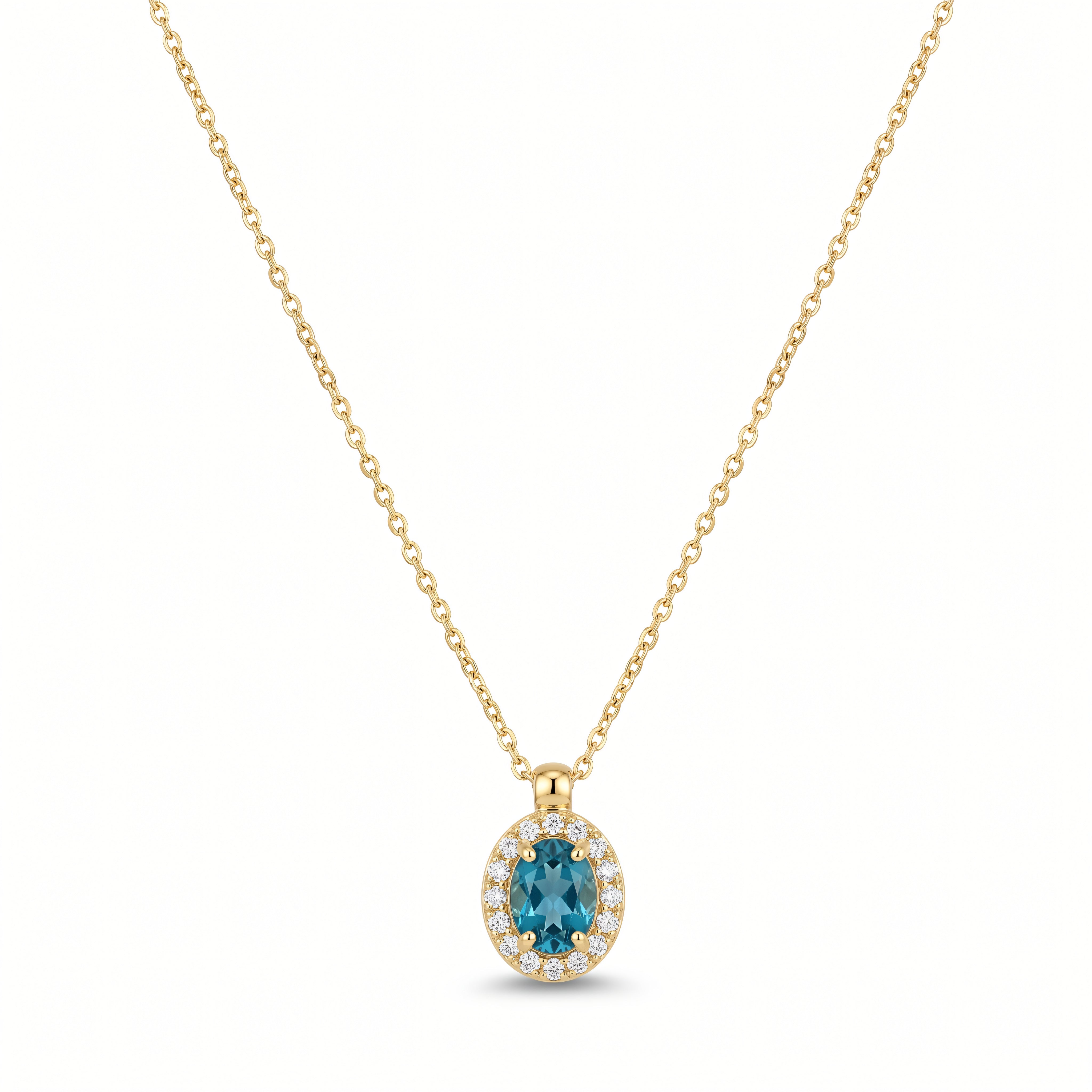 Collier 585 Gelbgold London Blue Topas oval mit Brillant 0,09 ct – Splendido – product photo