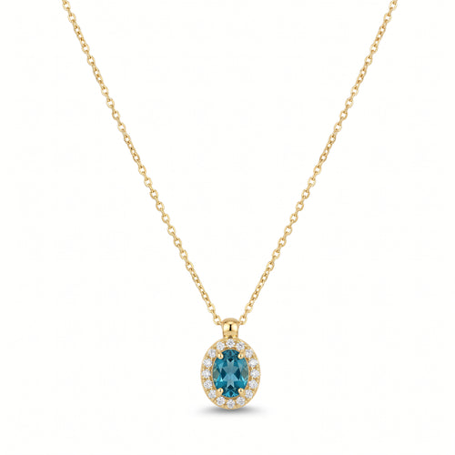 Collier 585 Gelbgold London Blue Topas oval mit Brillant 0,09 ct – Splendido – foto producto