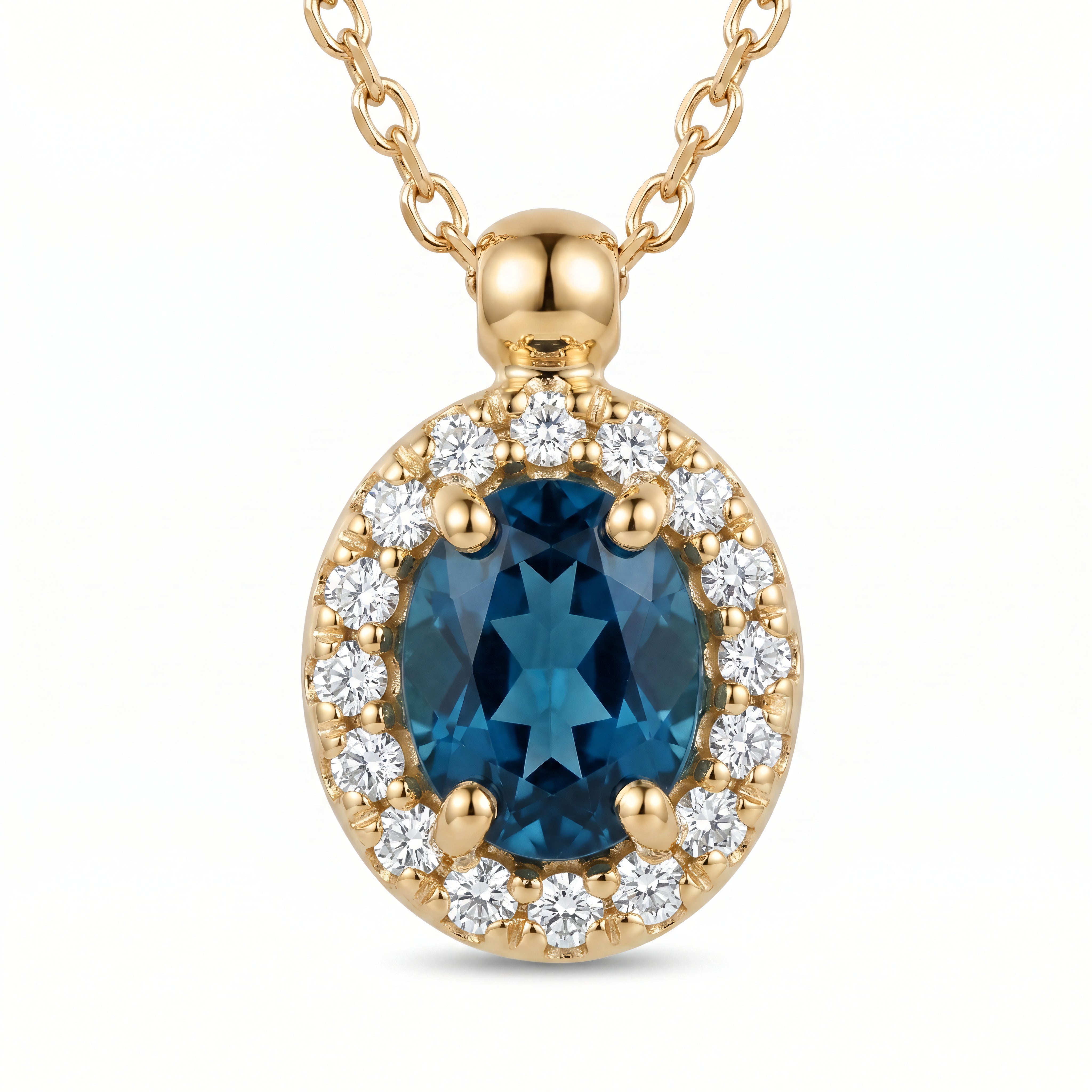 Collier 585 Gelbgold London Blue Topas oval mit Brillant 0,09 ct | Splendido Schmuck