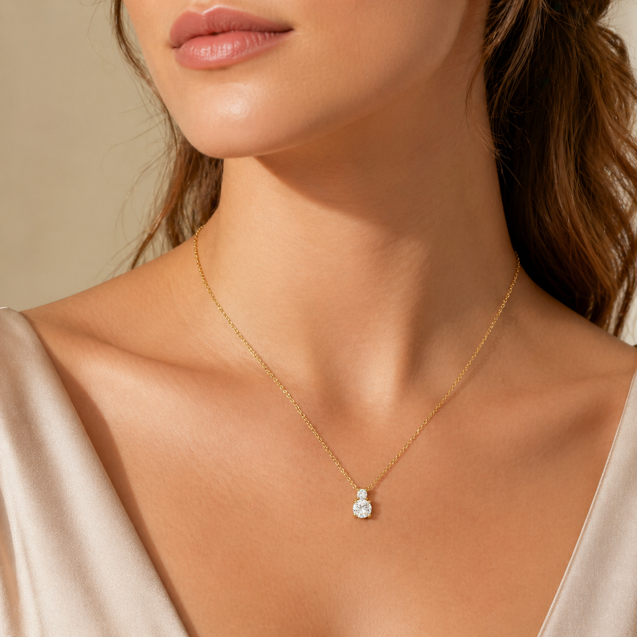 Collier 585 Gelbgold Zirkonia-Anhänger in 4-Krappen-Fassung | Splendido Schmuck