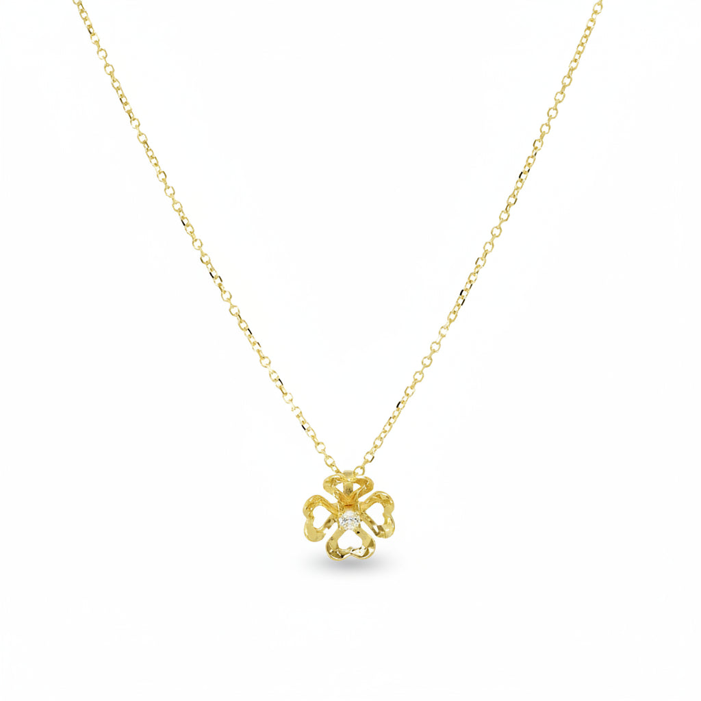 Collier 585 Gelbgold Blüten-Anhänger mit Zirkonia – Splendido – product photo