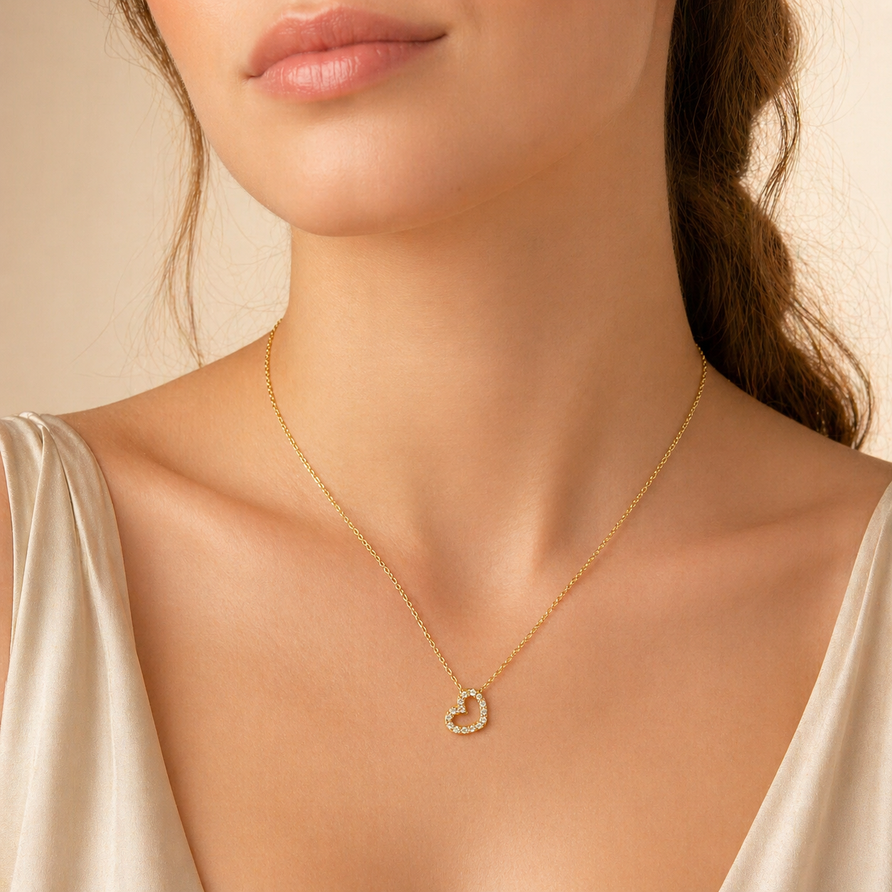 Halskette 585 Gold Zirkonia offener Herzanhänger | Splendido Schmuck